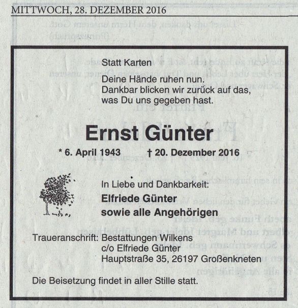 Todesanzeige Ernst Günter